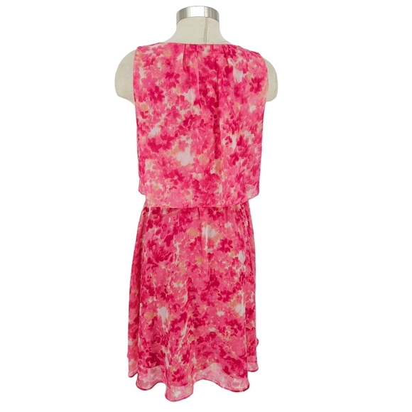Calvin Klein Tiered Fit Flare Dress Pink Tie Dye Sleeveless Pleated Neck 10 - Picture 5 of 6